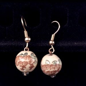 Hand made sterling silver round glass bead dangling earrings